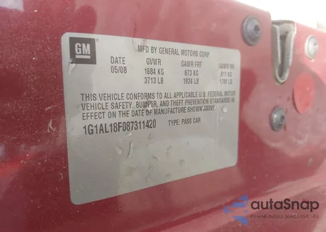 2008 Chevrolet Cobalt Lt z USA, uszkodzony, nr VIN 1G1AL18F087311420